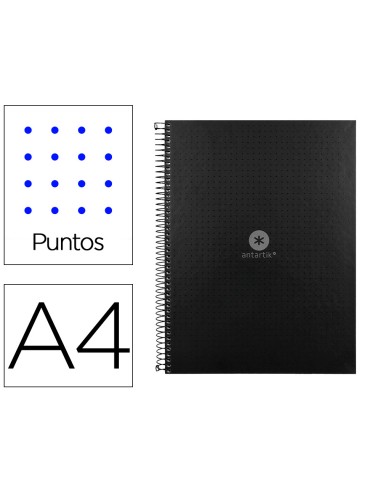 Cuaderno espiral a4 micro antartik dots tapa forrada 80h 90 gr rayado puntos 1 banda 4 taladros negro