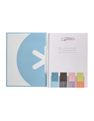 Cuaderno espiral a4 micro antartik dots tapa forrada 80h 90 gr rayado puntos 1 banda 4 taladros celeste