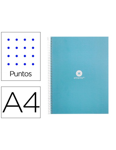 Cuaderno espiral a4 micro antartik dots tapa forrada 80h 90 gr rayado puntos 1 banda 4 taladros celeste