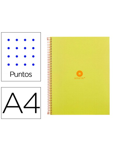Cuaderno espiral a4 micro antartik dots tapa forrada 80h 90 gr rayado puntos 1 banda 4 taladros amarillo