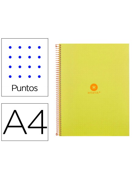 Cuaderno espiral a4 micro antartik dots tapa forrada 80h 90 gr rayado puntos 1 banda 4 taladros amarillo