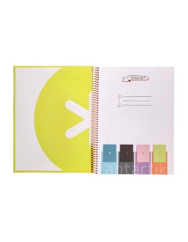 Cuaderno espiral a4 micro antartik dots tapa forrada 80h 90 gr rayado puntos 1 banda 4 taladros amarillo