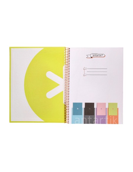 Cuaderno espiral a4 micro antartik dots tapa forrada 80h 90 gr rayado puntos 1 banda 4 taladros amarillo