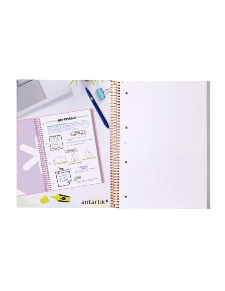 Cuaderno espiral a4 micro antartik dots tapa forrada 80h 90 gr rayado puntos 1 banda 4 taladros amarillo