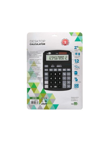 Calculadora liderpapel sobremesa xf39 12 digitos solar y pilas color negro 190x140x32 mm 40 reciclada
