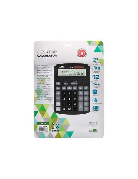Calculadora liderpapel sobremesa xf39 12 digitos solar y pilas color negro 190x140x32 mm 40 reciclada