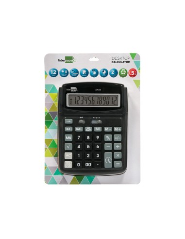 Calculadora liderpapel sobremesa xf39 12 digitos solar y pilas color negro 190x140x32 mm 40 reciclada