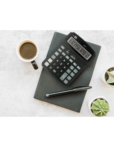 Calculadora liderpapel sobremesa xf39 12 digitos solar y pilas color negro 190x140x32 mm 40 reciclada