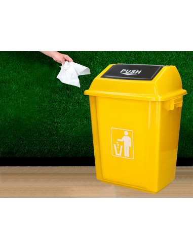 Papelera contenedor q connect plastico con tapa de balancin 58 litros amarillo 470x330x760 mm