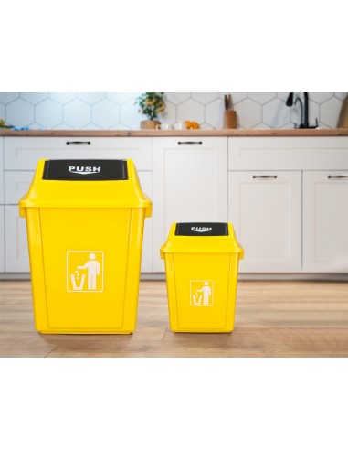 Papelera contenedor q connect plastico con tapa de balancin 58 litros amarillo 470x330x760 mm