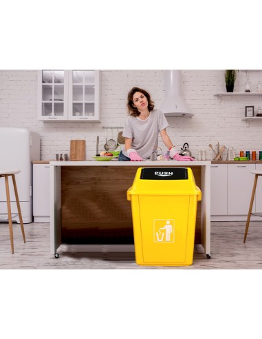 Papelera contenedor q connect plastico con tapa de balancin 58 litros amarillo 470x330x760 mm