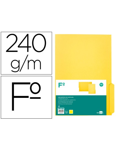 Subcarpeta cartulina liderpapel folio pestana inferior 240g m2 color amarillo