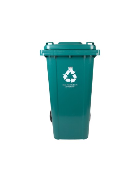 Papelera contenedor q connect plastico con tapadera y ruedas 240 litros verde 1040x620x610 mm
