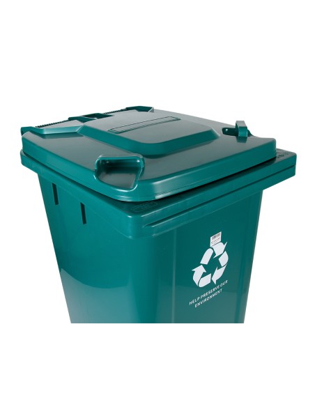 Papelera contenedor q connect plastico con tapadera y ruedas 240 litros verde 1040x620x610 mm