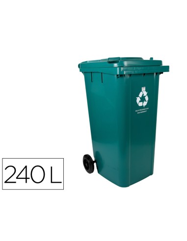 Papelera contenedor q connect plastico con tapadera y ruedas 240 litros verde 1040x620x610 mm