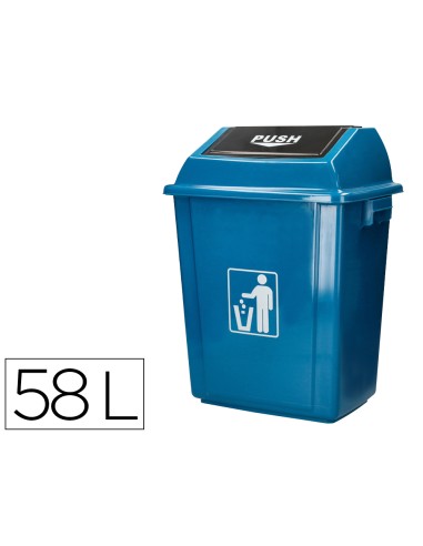 Papelera contenedor q connect plastico con tapa de balancin 58 litros azul 470x330x760 mm