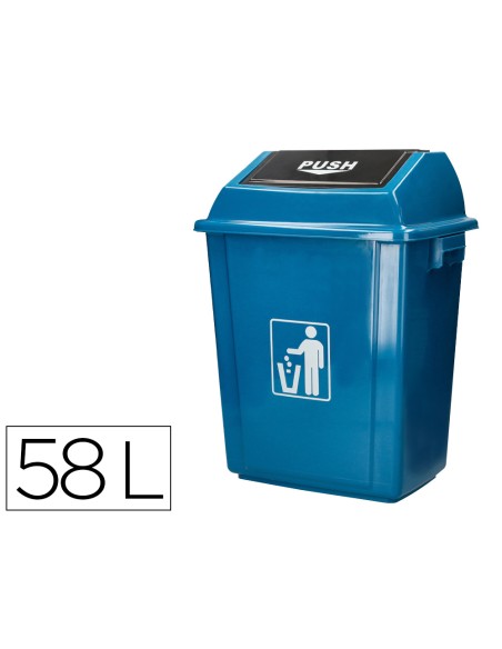 Papelera contenedor q connect plastico con tapa de balancin 58 litros azul 470x330x760 mm