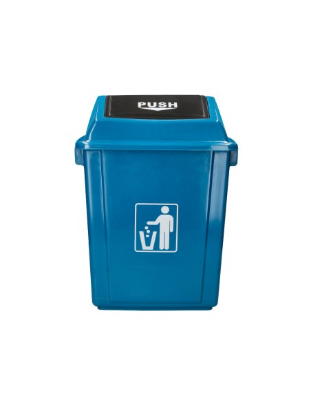 Papelera contenedor q connect plastico con tapa de balancin 58 litros azul 470x330x760 mm