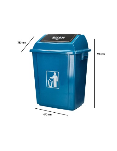Papelera contenedor q connect plastico con tapa de balancin 58 litros azul 470x330x760 mm