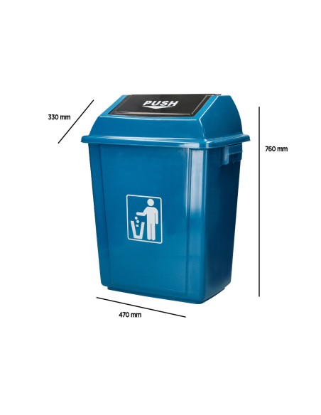 Papelera contenedor q connect plastico con tapa de balancin 58 litros azul 470x330x760 mm