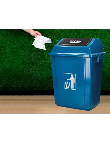 Papelera contenedor q connect plastico con tapa de balancin 58 litros azul 470x330x760 mm