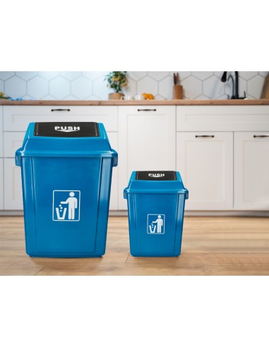 Papelera contenedor q connect plastico con tapa de balancin 58 litros azul 470x330x760 mm