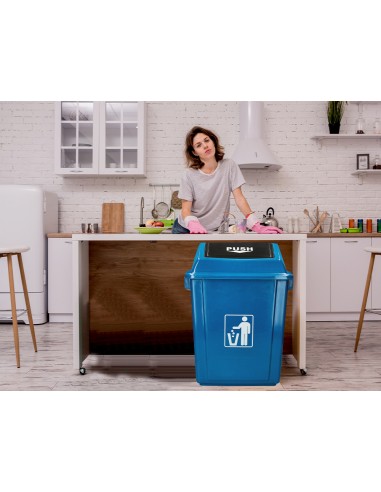 Papelera contenedor q connect plastico con tapa de balancin 58 litros azul 470x330x760 mm