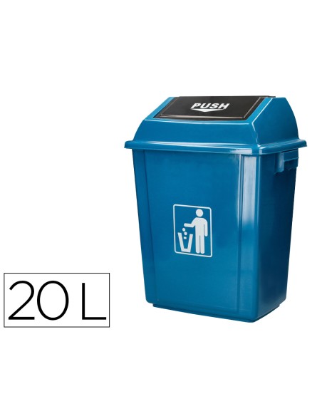 Papelera contenedor q connect plastico con tapa de balancin 20 litros azul 340x240x450 mm