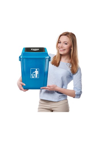 Papelera contenedor q connect plastico con tapa de balancin 20 litros azul 340x240x450 mm