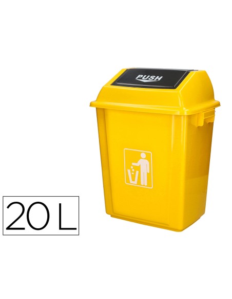 Papelera contenedor q connect plastico con tapa de balancin 20 litros amarillo 340x240x450 mm