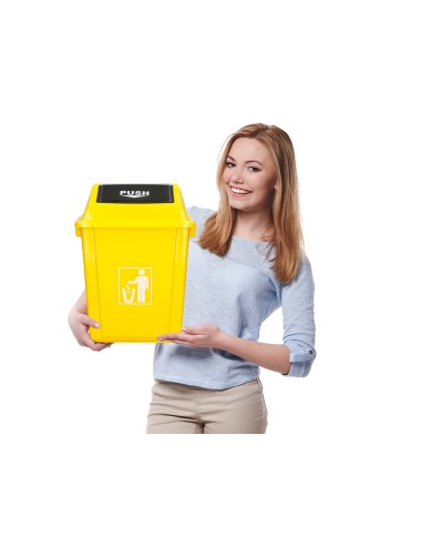 Papelera contenedor q connect plastico con tapa de balancin 20 litros amarillo 340x240x450 mm