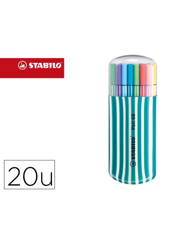 Rotulador stabilo punta de fibra pen 68 zebrui turquesa estuche de 20 unidades colores surtidos