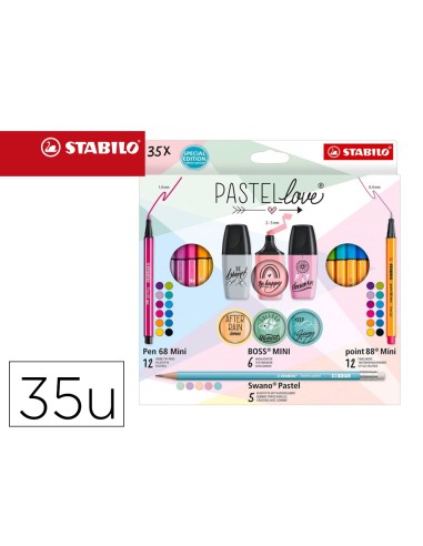 Set stabilo pastel love mini world pen 68 point 88 boss swano 35 unidades surtidas