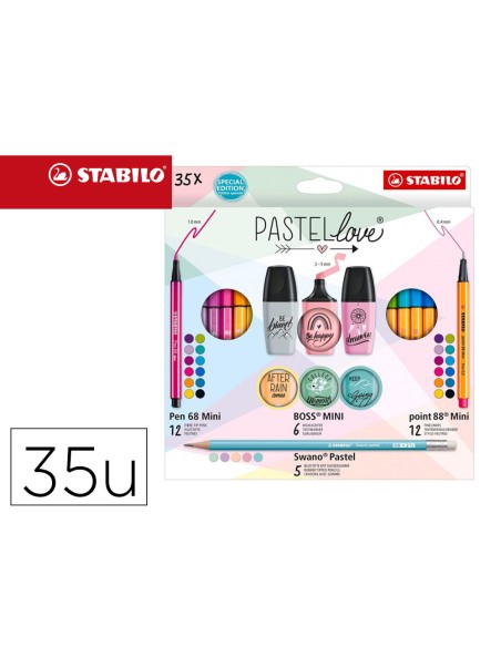Set stabilo pastel love mini world pen 68 point 88 boss swano 35 unidades surtidas
