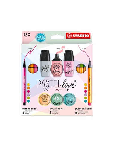 Set stabilo pastel love mini world pen 68 point 88 boss 18 unidades surtidas