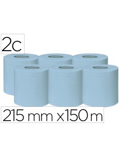 Papel secamanos bunzl greensource 2 capas celulosa reciclada azul 215 mm x 150 mt paquete de 6 rollos