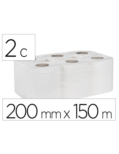 Papel secamanos bunzl greensource 2 capas celulosa blanca 200 mm x 150 mt paquete de 6 rollos
