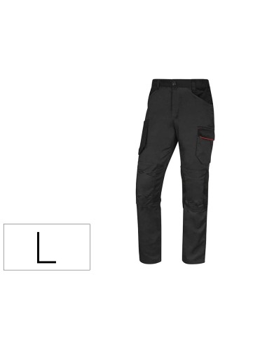 Pantalon de trabajo deltaplus con cintura elastica 7 bolsillos color gris rojo talla l