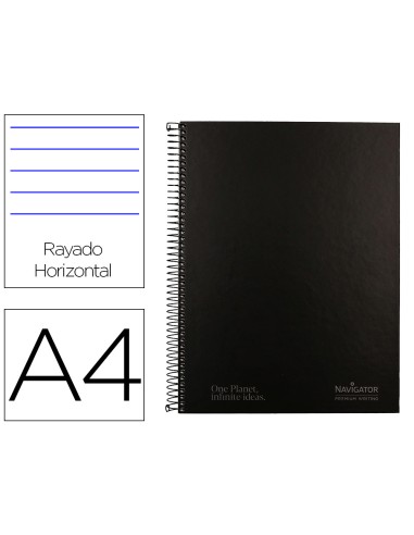 Cuaderno espiral navigator a4 micro tapa forrada 120h 80gr horizontal 5 bandas 4 taladros color negro