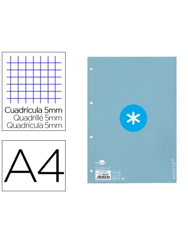 Recambio a4 antartik 80 hojas 90g m2 cuadro 5mm 4 taladros 1 banda con marco color celeste
