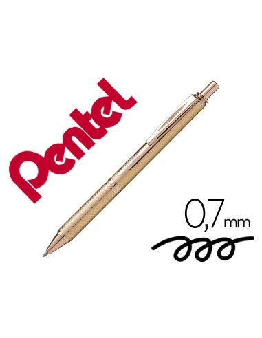 Boligrafo pentel energel bl407a x retractil 07 mm tinta gel negra cuerpo metalico oro con estuche