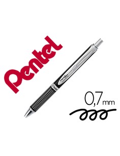 Boligrafo pentel energel bl407a retractil 07 mm tinta gel negra cuerpo metalico plata con estuche