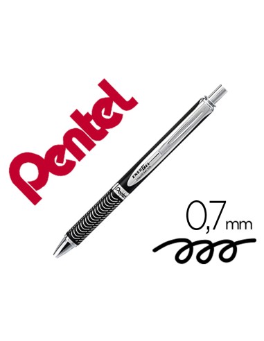 Boligrafo pentel energel bl407a retractil 07 mm tinta gel negra cuerpo metalico plata con estuche