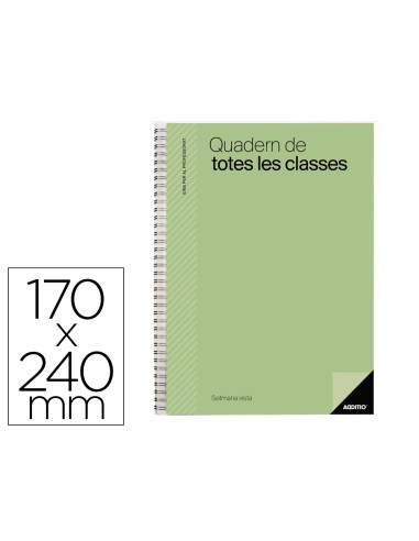 Cuaderno de todas las clases profesorado addittio 256 paginas dia pagina color verde 170x240 mm catalan