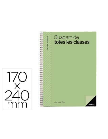 Cuaderno de todas las clases profesorado addittio 256 paginas dia pagina color verde 170x240 mm catalan