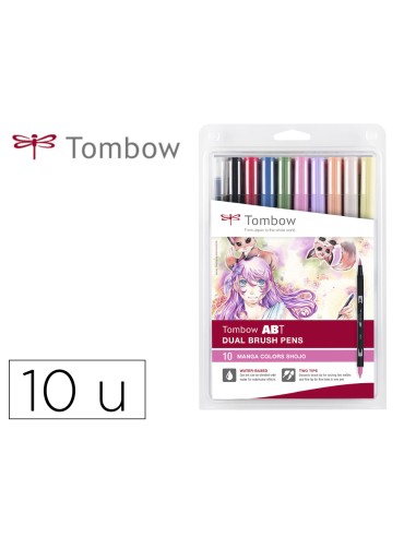 Rotulador tombow dual brush doble punta pincel manga shojo estuche de 10 unidades colores surtidos