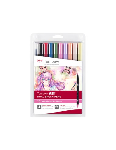Rotulador tombow dual brush doble punta pincel manga shojo estuche de 10 unidades colores surtidos