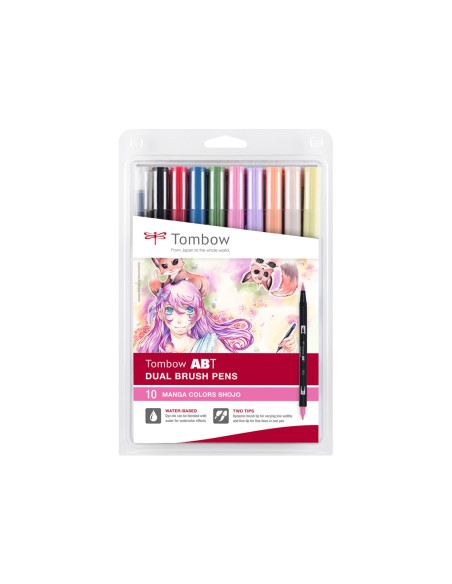 Rotulador tombow dual brush doble punta pincel manga shojo estuche de 10 unidades colores surtidos