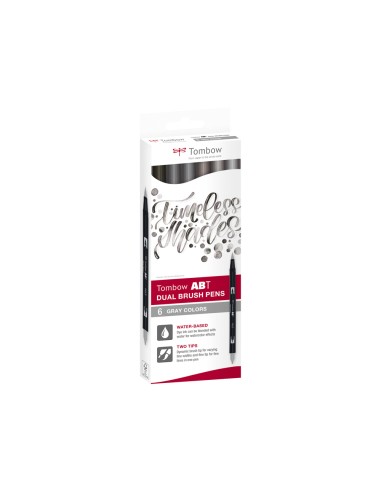 Rotulador tombow dual brush doble punta pincel gama de grises estuche de 6 unidades