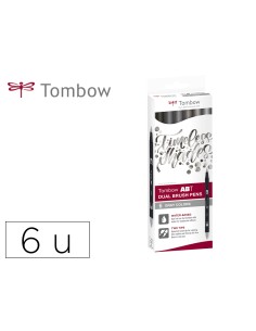Rotulador tombow dual brush doble punta pincel gama de grises estuche de 6 unidades
